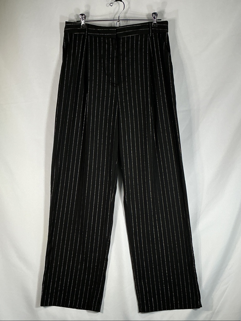 Primark Black Pinstripe Wide Leg Trousers Dress Pants Office Business Casual 10